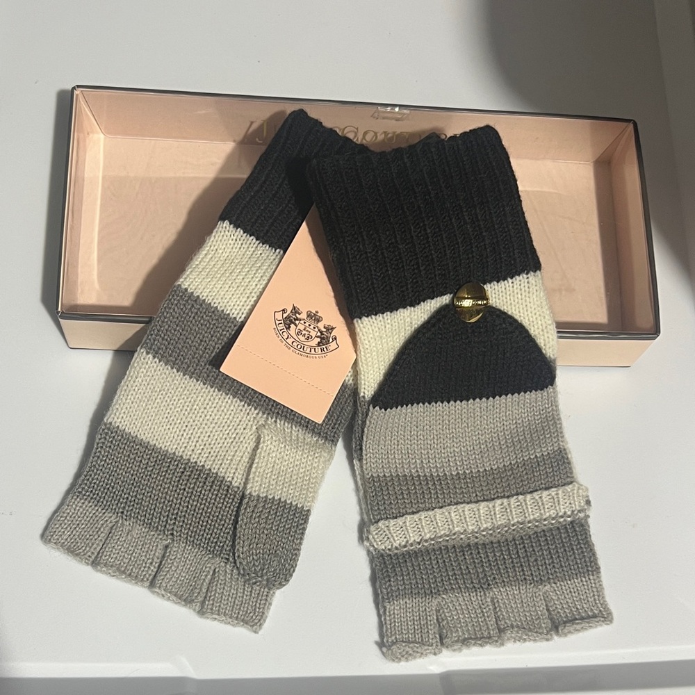 Juicy Couture Black and Gray Knit Beanie Set - Picture 2 of 3